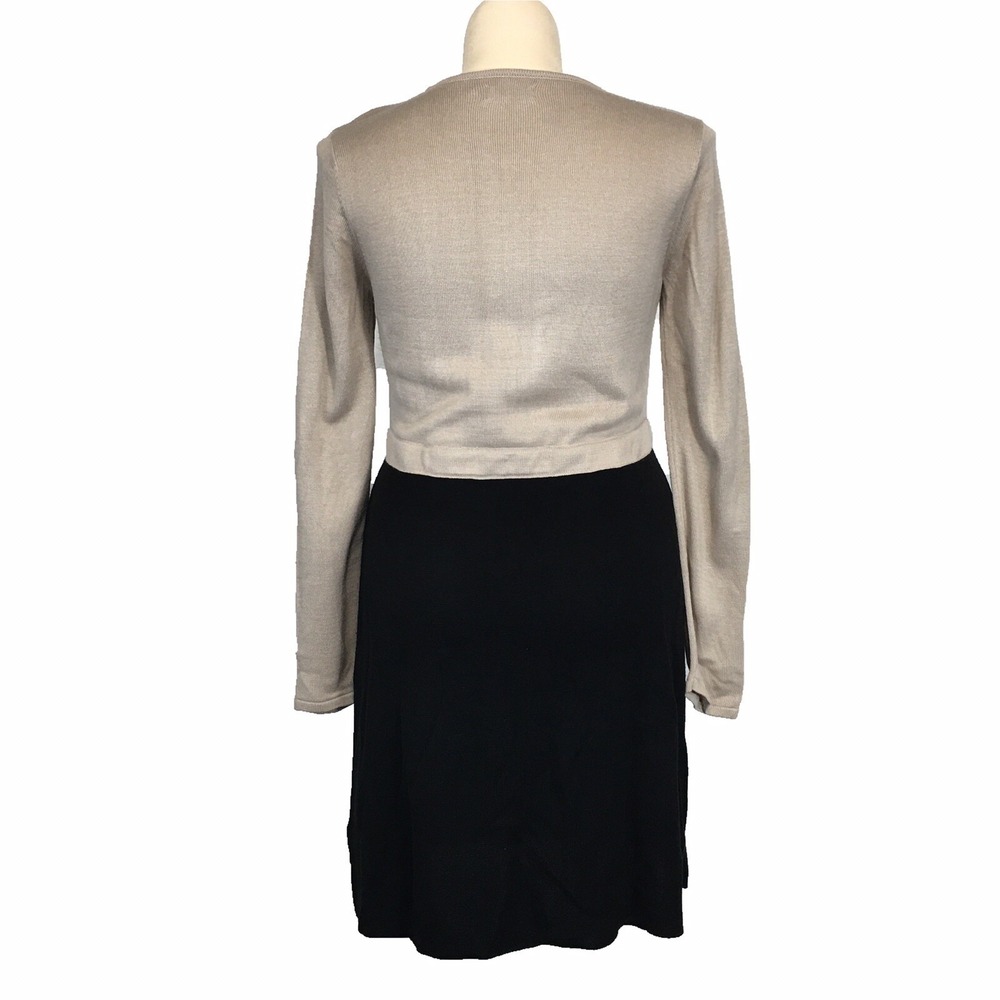 NWT Calvin Klein Dress LARGE Beige Black Color Block Knit Long Sl Buckle Work - Picture 3 of 5